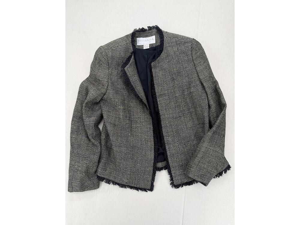 Doncaster 100% Silk Tweed Jacket Relaxed Fit Size 8 Black Cream